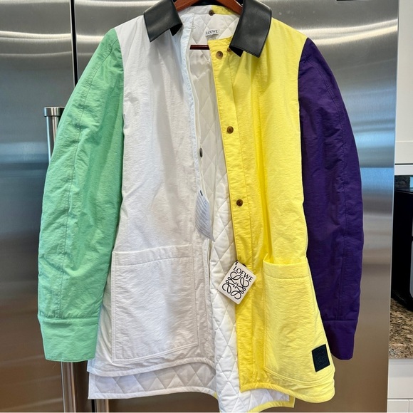 NWT Loewe Padded Overshirt Multicolored Jacket Leather Collar Over shir multi​ - Picture 3 of 16